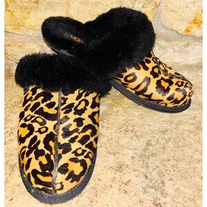 UGG Scuffette II Panther Leopard Print Calf Hair Slide Slipper Mules 10
